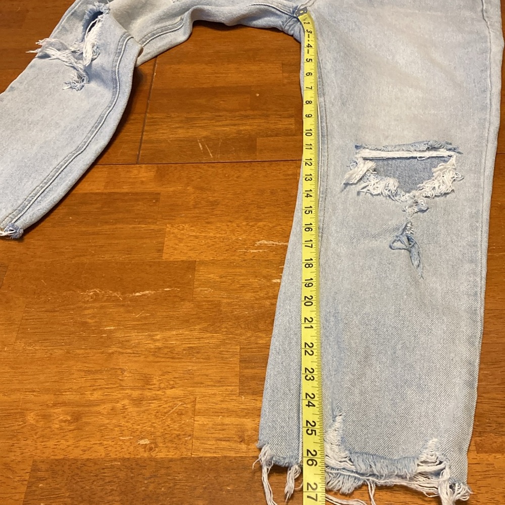 TNR Womens Size 27 Distressed Ripped High Rise Mom Jeans Blue Denim Frayed Hem - Picture 15 of 16